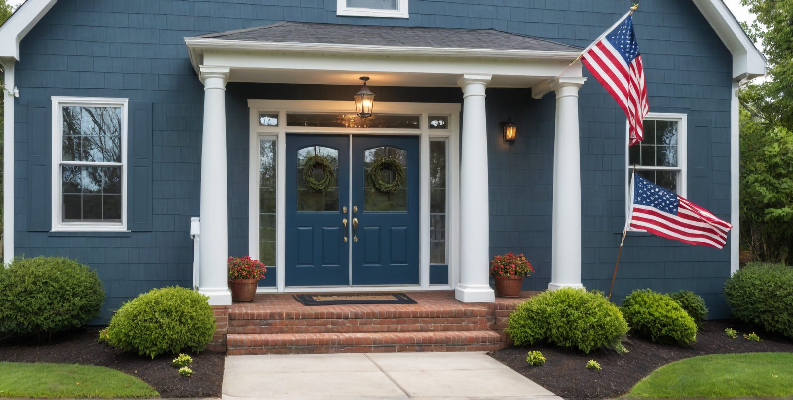 blue-house-with-blue-door-flag-front